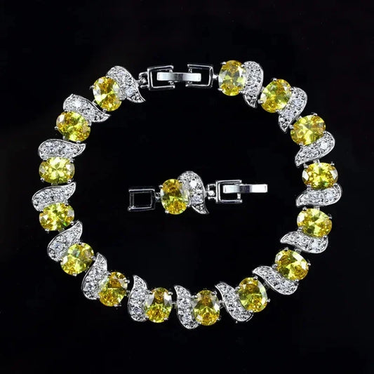 Luckacco Exquisite Shiny Tennis Ball Shape Crystal Zircon Bracelet for Women Fashion Evening Party Jewelry Girls Gift