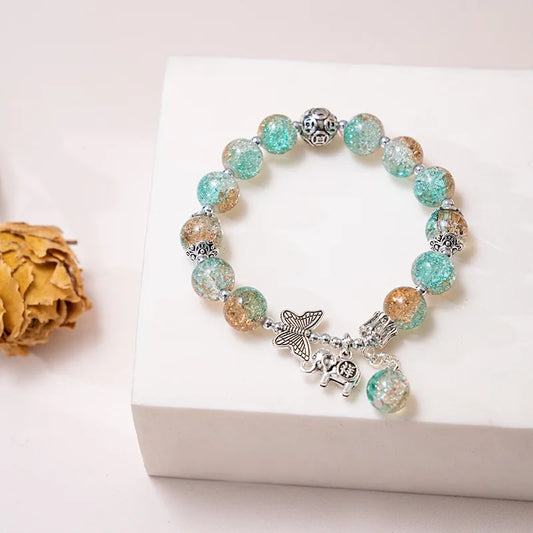 Luckacco Fashion Ice crack Gradient Beaded Bracelet for Women Vintage Handmade Butterfly Elephant Bracelet Valentine's Jewelry Gifts