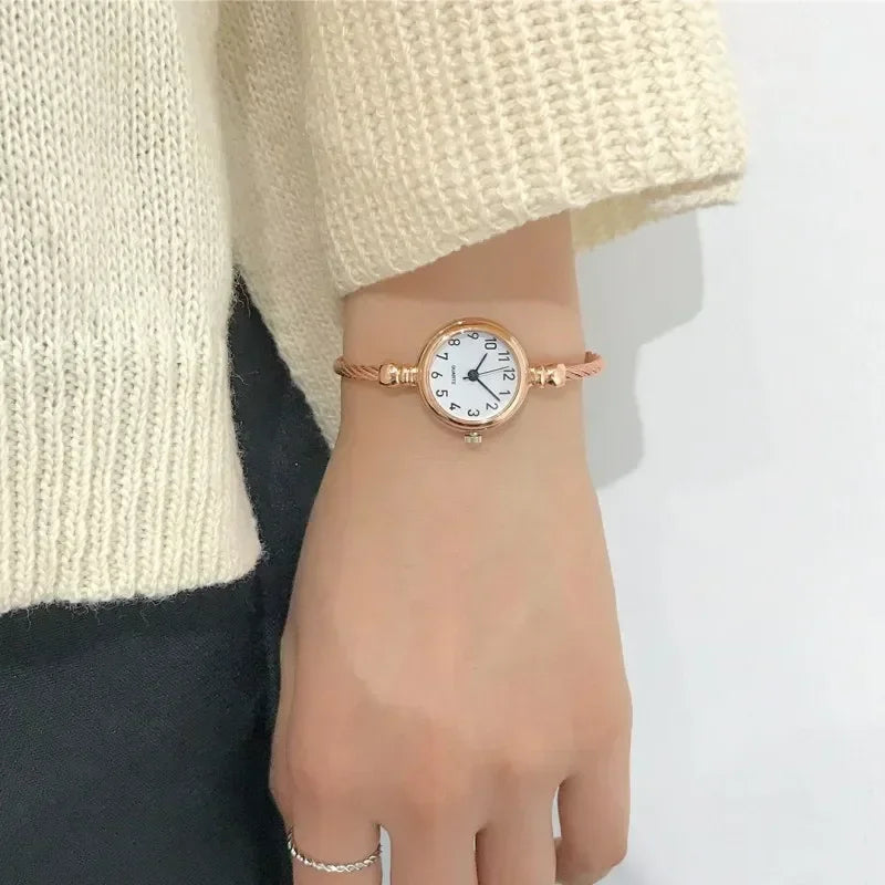 luckacco women watches small gold bangle bracelet watch stainless steel retro ladies quartz wristwatch fashion casual thin chain watches