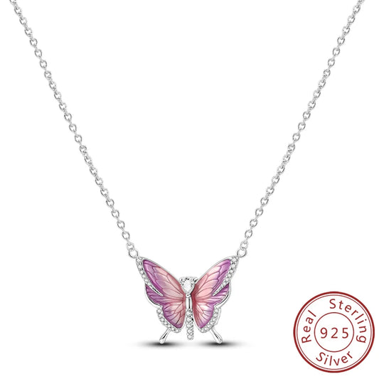 Luckacco Necklace 925 Sterling Silver Butterfly Love Heart Bear Classic Simple Adjustable Necklace For Women Girl Fashion Jewelry Gifts