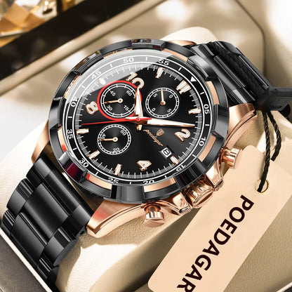 Luckacco POEDAGAR Trendy Men's Watch Luminous Waterproof Stainless Steel Male Watch Chronograph Date Sports Quartz Watches For Men Reloj