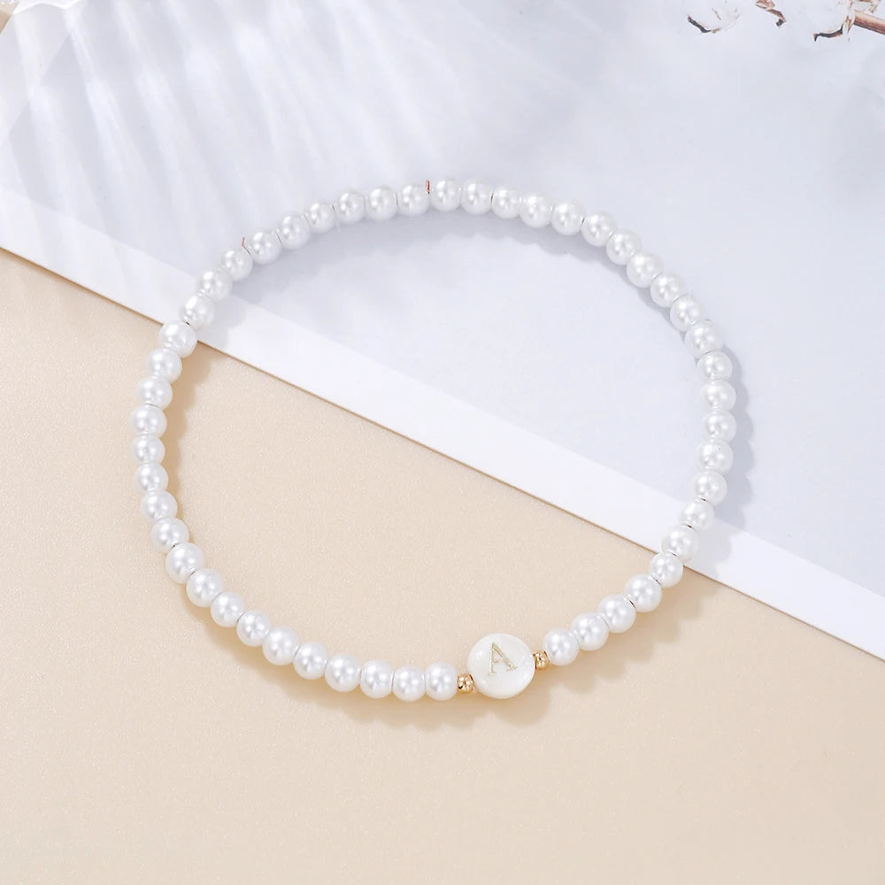 luckacco new fashion 26 letter bracelet women temperament handmade simulated pearl bead bracelet for women jewelry gift