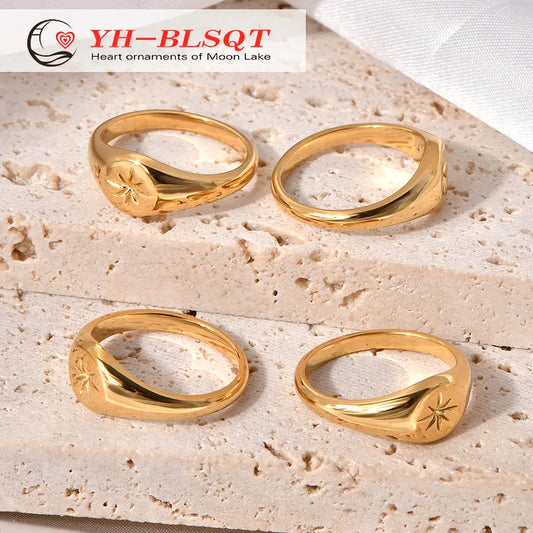 Luckacco European and American New Stainless Steel Rings Five-Pointed Star Three-Dimensional Rings Men's and Women's Rings Versatile Jewelry Punk Style Ready Stock