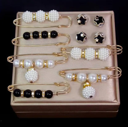 Luckacco Ainameisi - Women's Metal Leak Proof Brooch Korean Fashion 8-Piece Set Flip Clothing Corset Brooch DIY Accessories