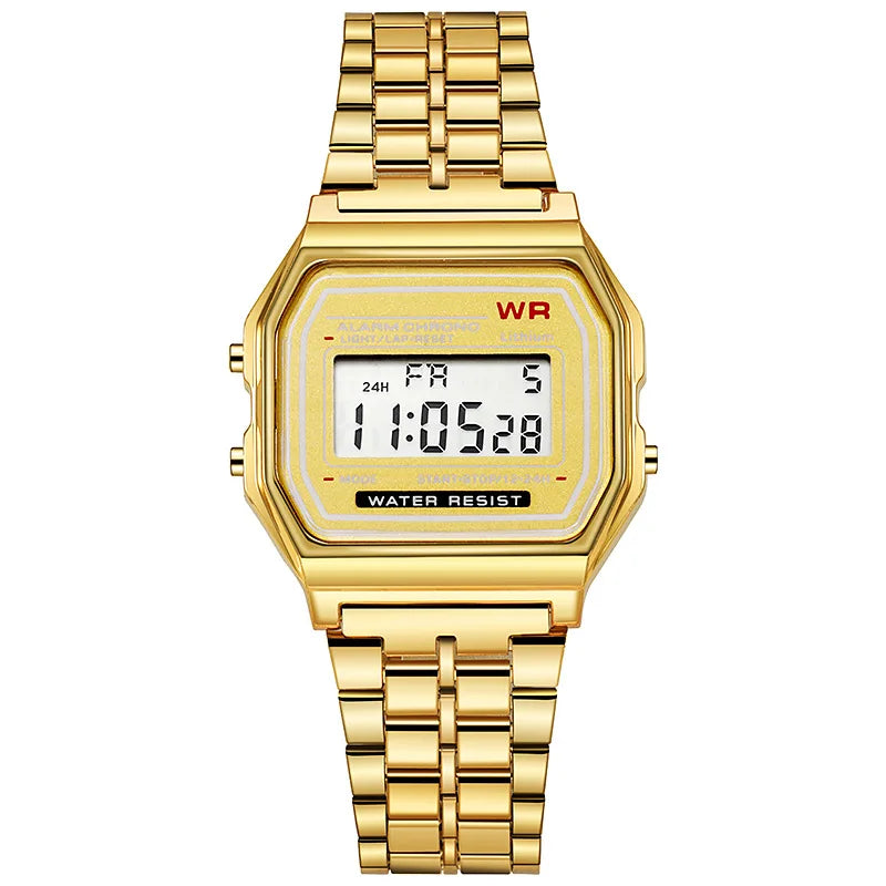 luckacco new women men unisex watch gold black vintage led digital sports military wristwatches led electronic digital present gift male