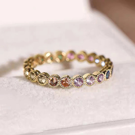 Luckacco daily picks Colorful Rainbow Cubic Zircon Promise Rings for Women Gold Color Luxury Trendy Wedding Accessories Statement Girl Jewelry
