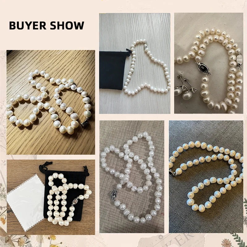 luckacco new hot real white freshwater cultured pearl necklaces for women girl gift, 925 sterling silver women's baroque pearl necklace