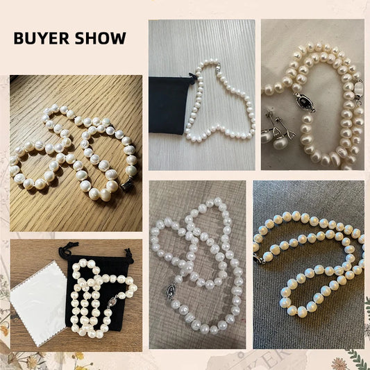 Luckacco New Hot Real White Freshwater Cultured Pearl Necklaces for Women Girl Gift, 925 Sterling Silver Women's Baroque Pearl Necklace