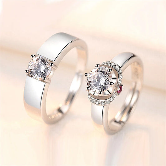 Luckacco 2Pcs Silver Color Luxury Zircon Crown Cross Couple Rings For Lovers Forever Endless Love Wedding Bands Ring Valentines Day Gifts