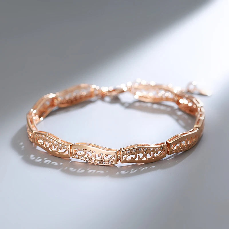 luckacco kinel fashion 585 rose gold ethnic bride bracelet for women luxury natural zircon vintage wedding fine jewelry 2022 new