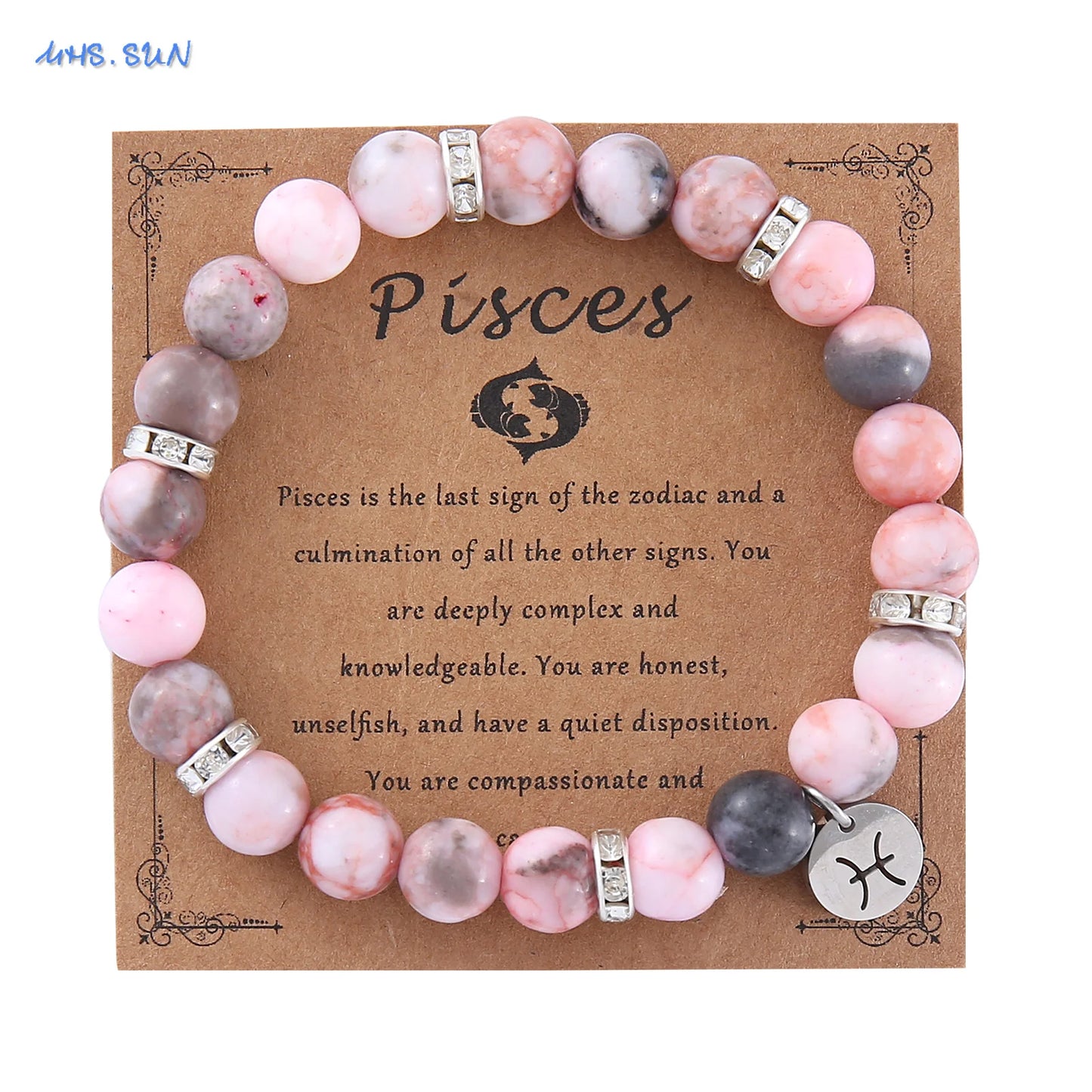 luckacco mhs.sun 12 star zodiac sign pink zebra stone beaded bracelets constellation fashion birthday party jewelry for women men