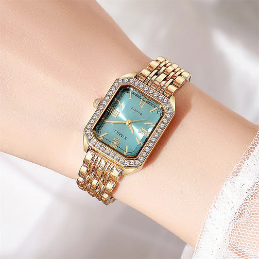 Luckacco 2025 Light luxury Brand Watch Women Business Simple Diamond Gold Watches Casual Female Student Fashion Quartz Clock Wristwatches