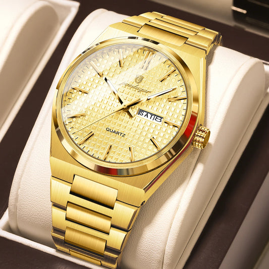 Luckacco POEDAGAR Luxury Men Watch Date Week Waterproof Luminous Stainless Steel Watch For Man Casual Quartz Men's Watches Male Sport+Box