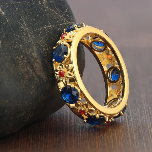 Luckacco Stylish young art petal colorful gemstone hollow romantic lady sterling silver ring
