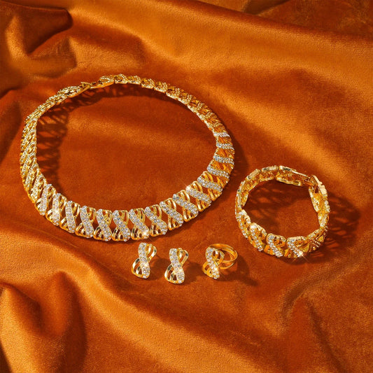 Luckacco Fashion 18k Gold Plated Jewelry Set Dubai African Choker Necklace Earrings Rings Wedding Bridal Jewellery Sets for Women