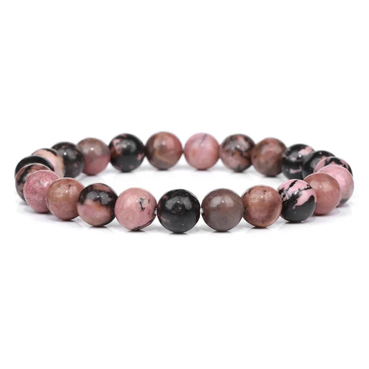 Luckacco Fashion Natural Stone Pink Angelite Beads Bracelet 8mm Sunstone Beaded Energy Yoga Bracelet Jewelry for Women Handmade Gifts