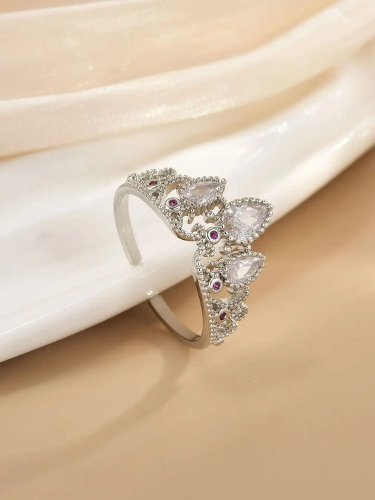 Luckacco Rapunzel Ring For Woman Fashion Wedding Party Jewelry Accessories Gold Plated Adjustable Powder Crystal Princess Crown Ring Gift