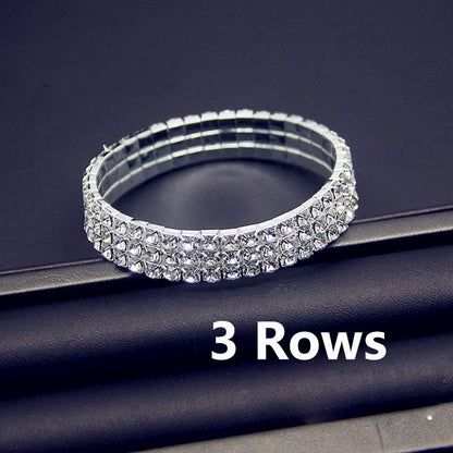 Luckacco Luxury Full White AAA CZ Zircon Crystal Elastic Bracelet Bling Iced Out Rhinestone Women's Bracelet for Women Wedding Jewelry