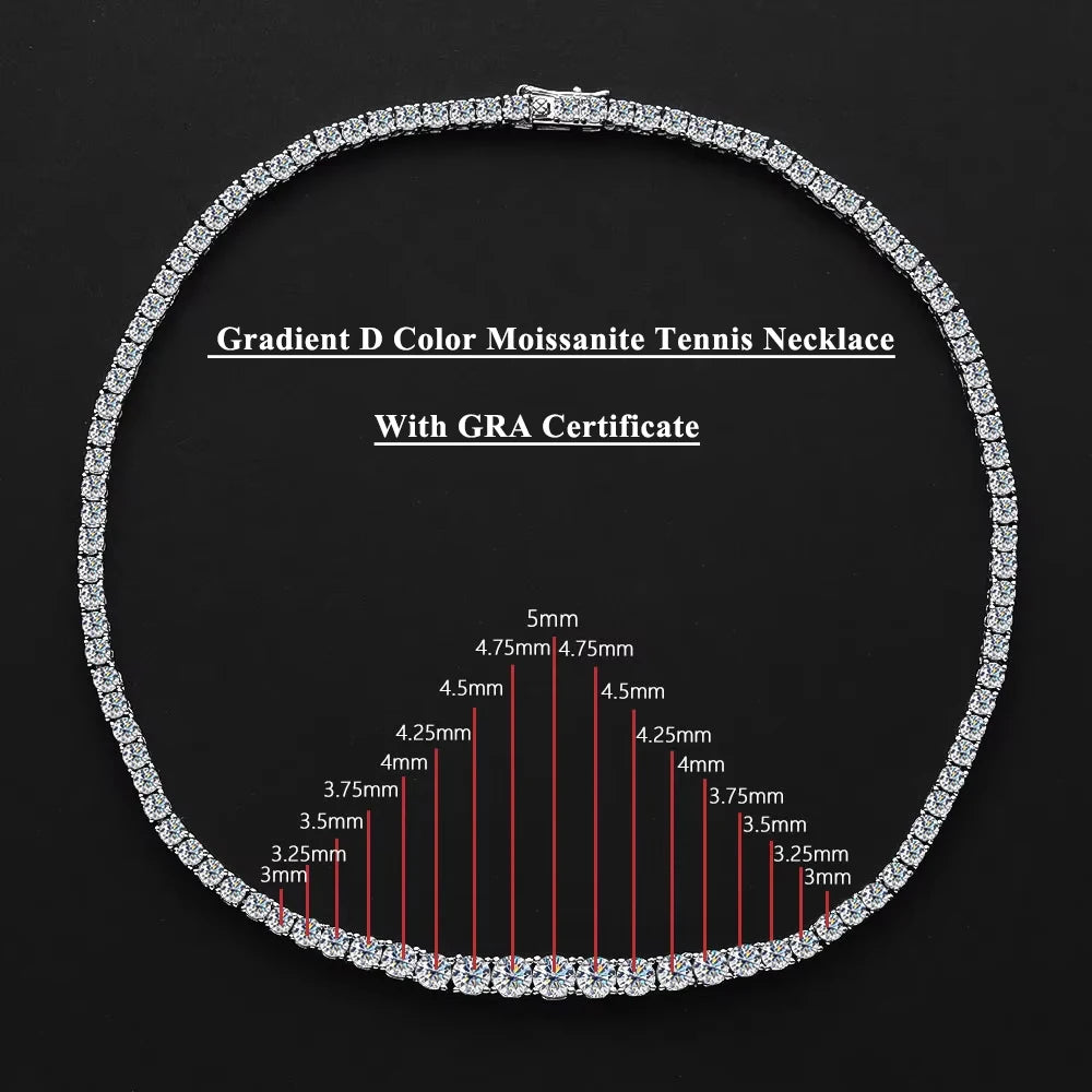 luckacco serenity 3mm d color moissanite tennis necklace for women man 100% s925 sterling silver plated 18k necklace clavicle neck chain