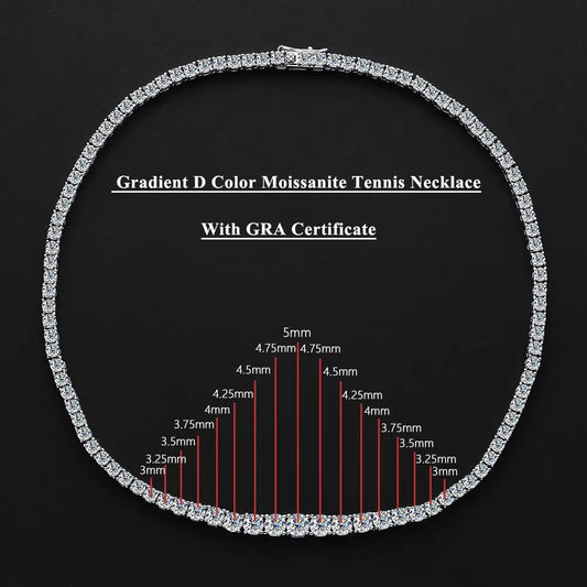 Luckacco Serenity 3mm D Color Moissanite Tennis Necklace for Women Man 100% S925 Sterling Silver Plated 18k Necklace Clavicle Neck Chain