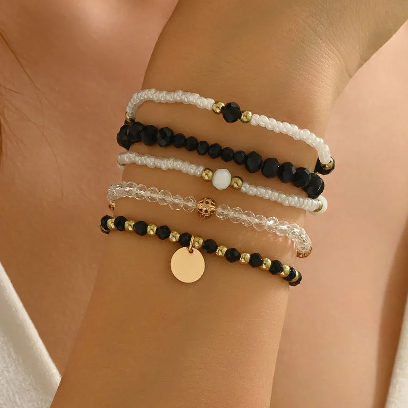 luckacco y2k ethnic bohemian beaded bracelets set for women  beads chains stackable wristband girls boho hand jewelry accessoreis