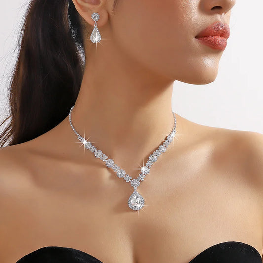 Luckacco 3-piece Women's Claw Chain Series Geometric Droplet Earrings Necklace Set Wedding Banquet Party Holiday Gift 8056