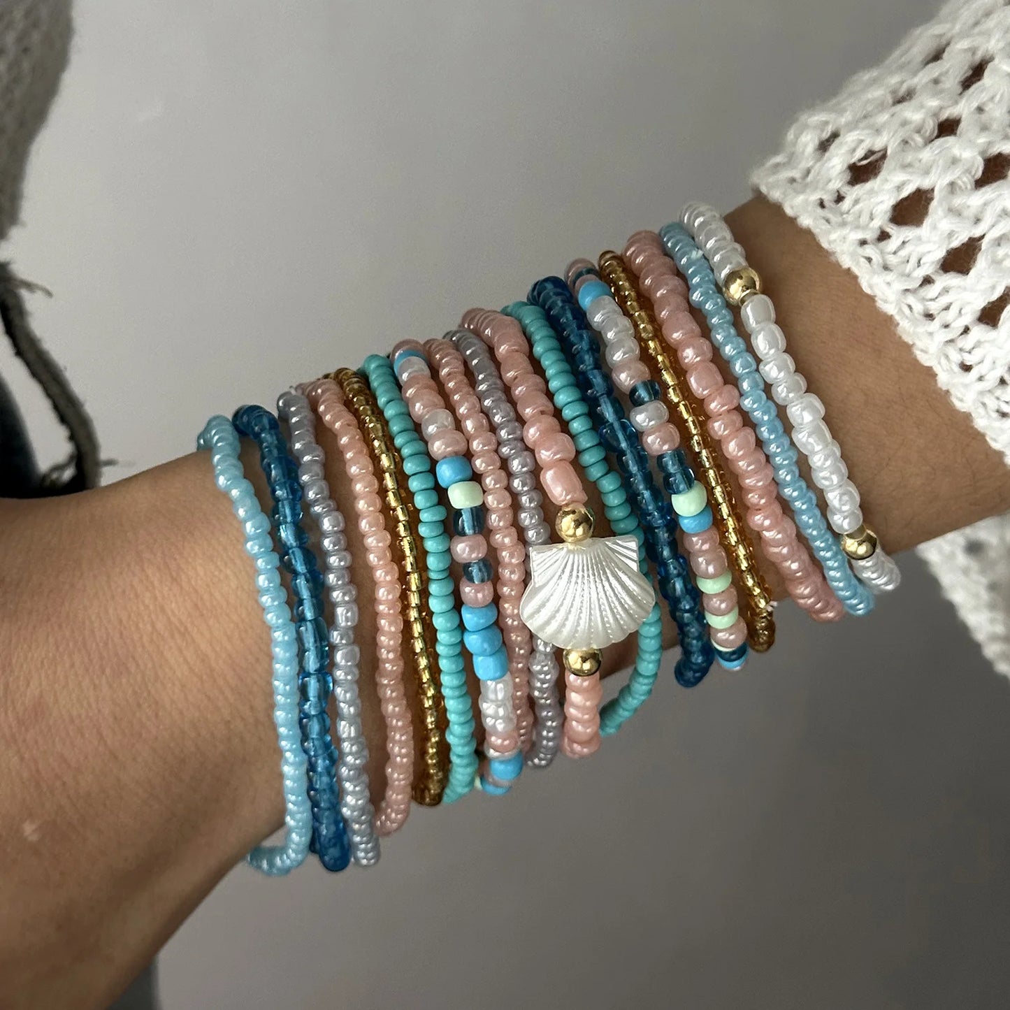 luckacco bohemian imitation shell beads bracelet for women sea star turtle woven rope bracelet handmade friendship beach holiday  jewelry
