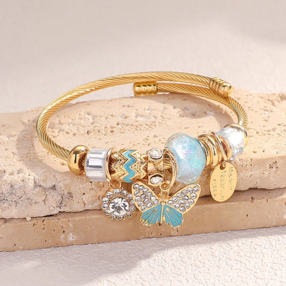 Luckacco 1PC Women's Fashion Pan Family Multi Element Beaded Key Lock Bracelet Bracelet Date Travel Banquet Party Festival Dressing Gift