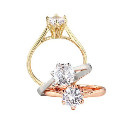 Luckacco Classic Wedding Rings For Women Forever Simple Six Claws Zirconia Fashion Solitaire Engagement Marriage Gift Ring Jewelry KCR033