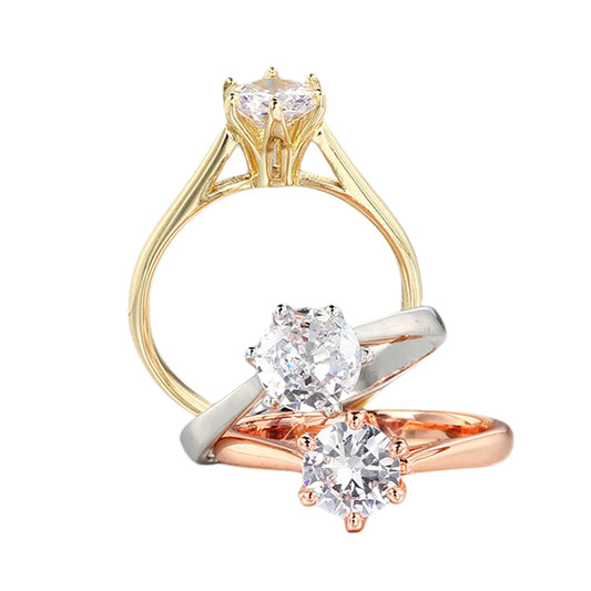 Luckacco Classic Wedding Rings For Women Forever Simple Six Claws Zirconia Fashion Solitaire Engagement Marriage Gift Ring Jewelry KCR033