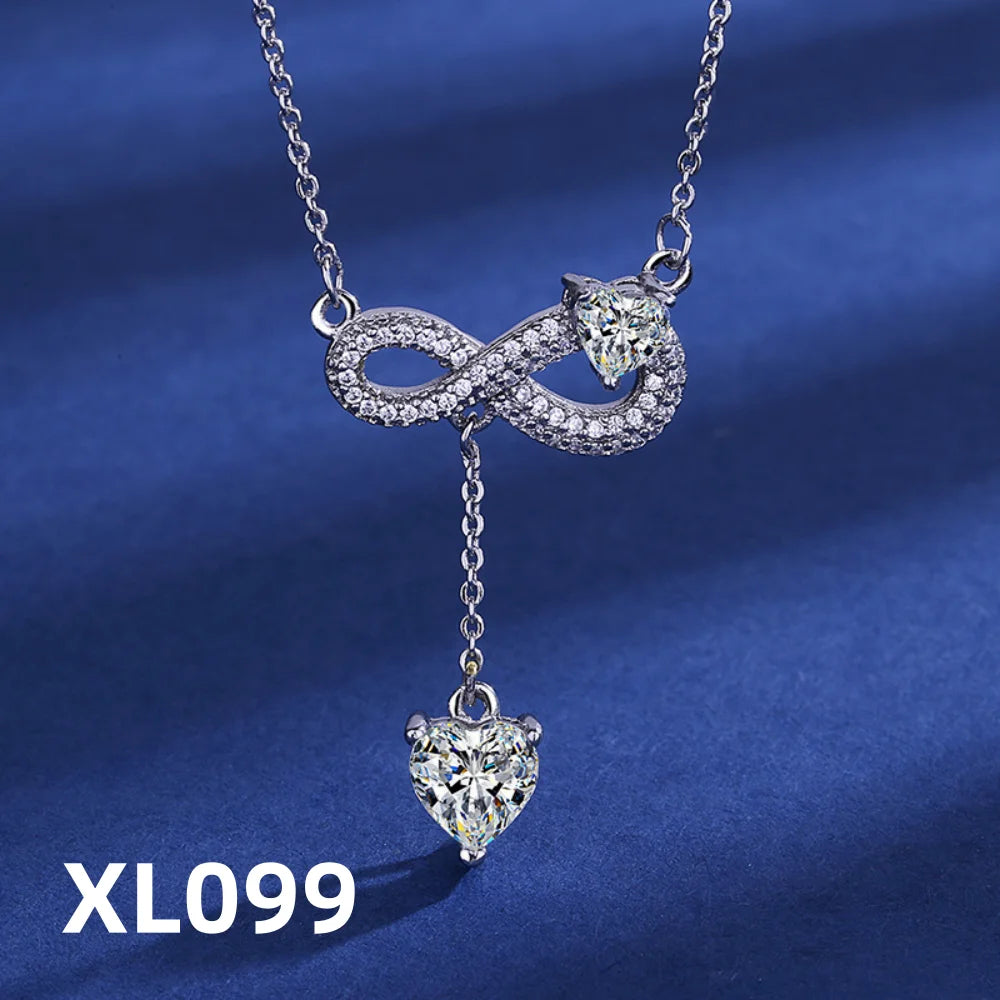 luckacco 925 sterling silver necklace tassel heart pendant sparkling zircon women's necklace birthday party gift jewelry accessories