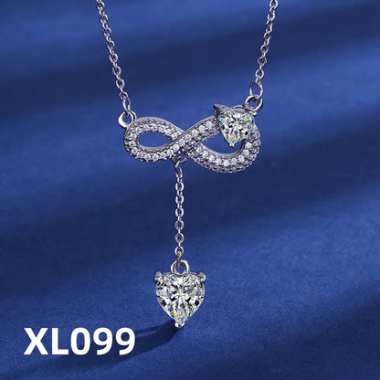 Luckacco 925 Sterling Silver Necklace Tassel Heart Pendant Sparkling Zircon Women's Necklace Birthday Party Gift Jewelry Accessories