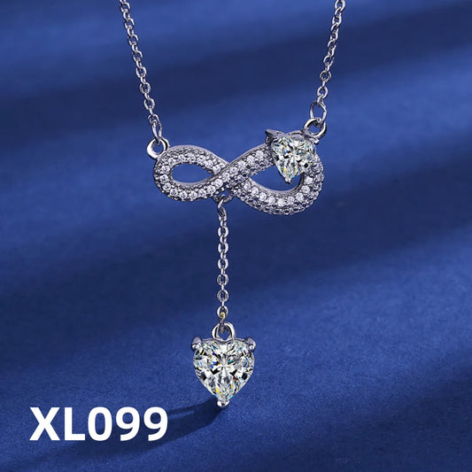 Luckacco 925 Sterling Silver Necklace Tassel Heart Pendant Sparkling Zircon Women's Necklace Birthday Party Gift Jewelry Accessories