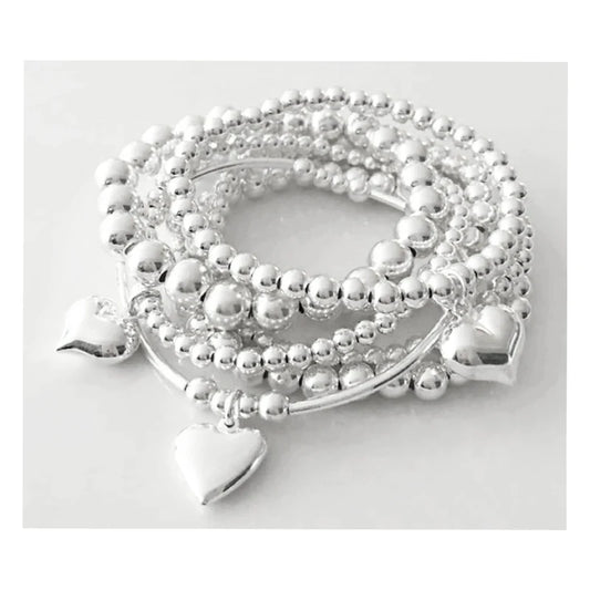 Luckacco 7Pcs/Set Chic Heart Charm Beaded Bracelet Set For Women Vintage Simple Silver Color Exquisite Multi-Layer Bracelets Jewelry Gift