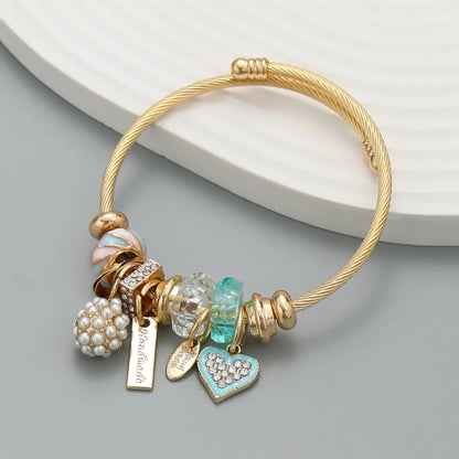 Luckacco Fashion Multi Element Stainless Steel Circle Panjiadora Beaded Love Bracelet Suitable for Women's Dating, Daily Holiday Gifts