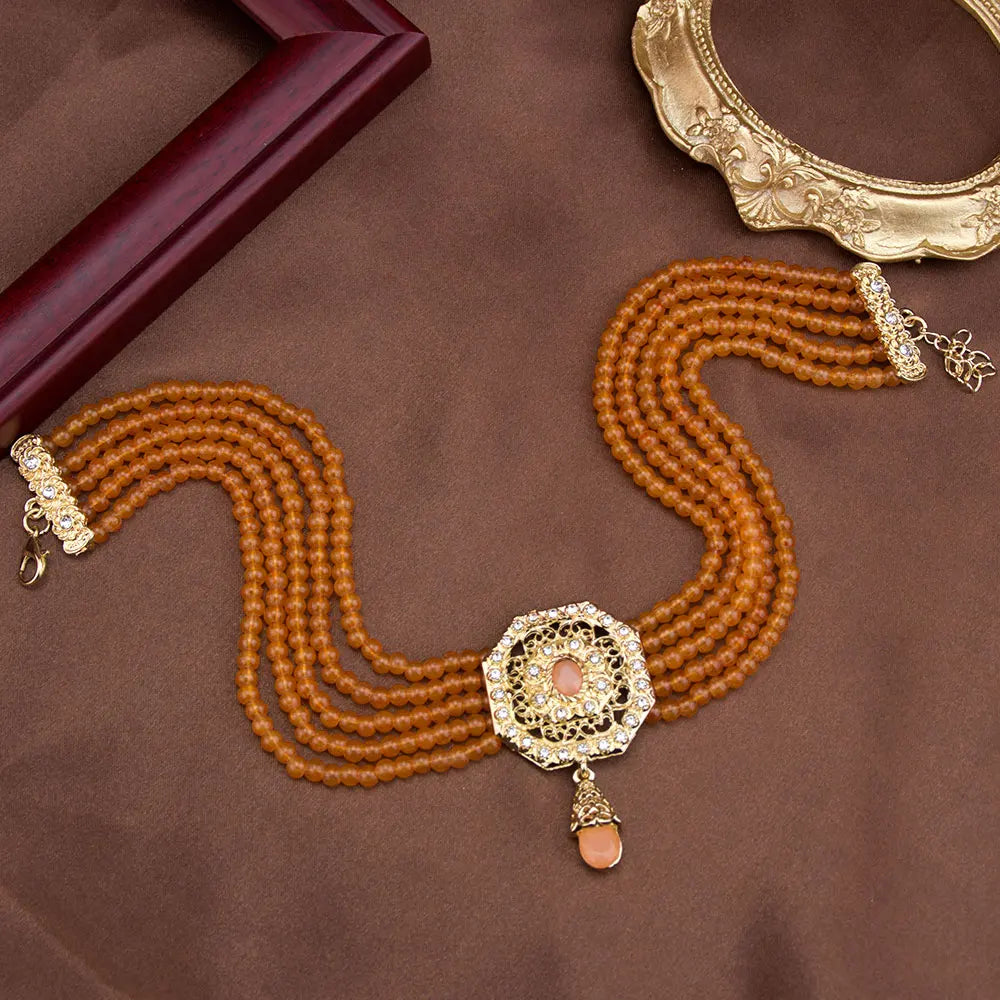 luckacco sunspicems chic morocco jewelry bead chain choker necklace for women gold color square mesh pendnat arabic bridal wedding bijoux