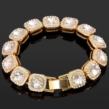 Luckacco Iced Out Pink Cuban Bracelet for Women Hip Hop Gold Silver Color Crystal Heart Circle Square Bracelet 4Pcs Set Jewelry Gift