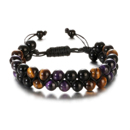 Luckacco Fashion Men Tiger Eye Natutal Stone Beaded Braided Bracelet Bangles Handmade Double Layer Lapis Lazuli Bracelets Hommes