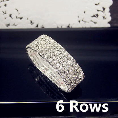Luckacco Luxury Full White AAA CZ Zircon Crystal Elastic Bracelet Bling Iced Out Rhinestone Women's Bracelet for Women Wedding Jewelry