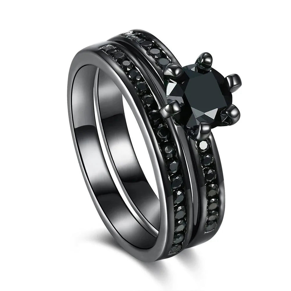 luckacco couple rings exquisite women rhinestones zirconia rings set simple gold color men stainless steel cz stone rings wedding jewelry