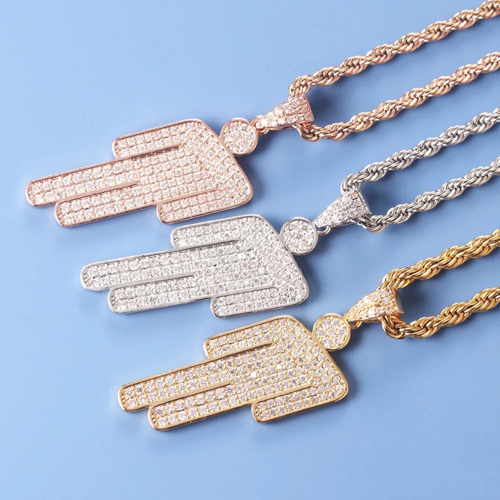 luckacco hip hop necklace,stainless steel round head zircon couple pendant necklace,skew head pendant full of zircon chaoren necklace