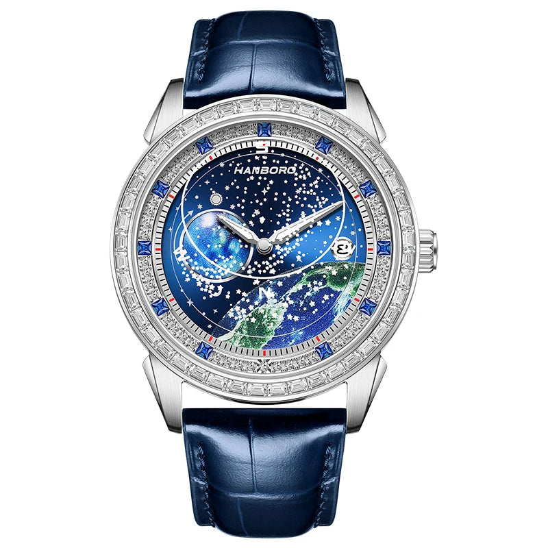 luckacco hanboro lunar exploration series men's fully automatic mechanical watch fashion starry night light waterproof watch