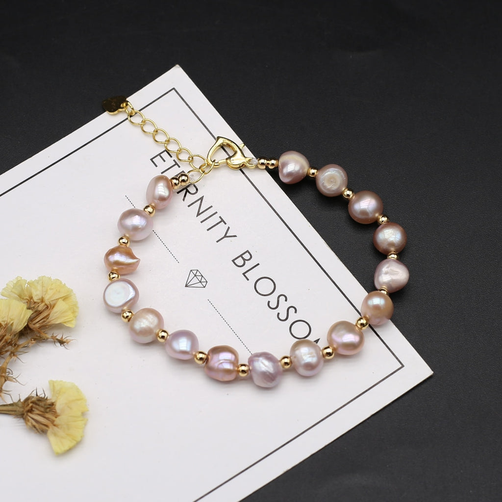 100% Natural Pearl Bracelet Charms Elastic Rope Real Pearl Bracelets for Girl Friend Pearl Size 6-7 mm - luckacco