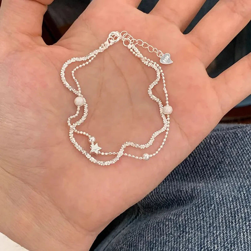 luckacco new 925 silver geometric bead punk peace of mind words irregular string bracelet for woman girl fashion jewelry gift dropship