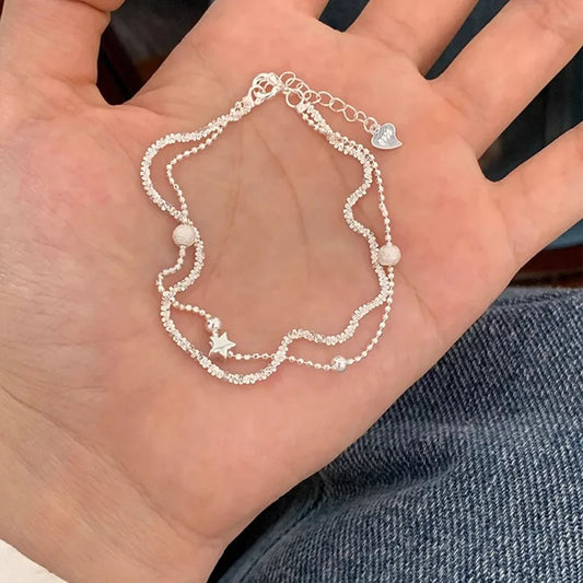 Luckacco New 925 Silver Geometric Bead Punk Peace of Mind Words Irregular String Bracelet For Woman Girl Fashion Jewelry Gift Dropship