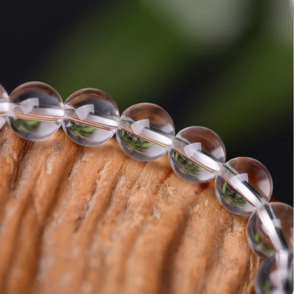Luckacco Natural Rock Crystal Bead Bracelet Women Fashion Reiki White Clear Quartz Round Stone Strand Bangles Summer Jewelry Gift for Kid