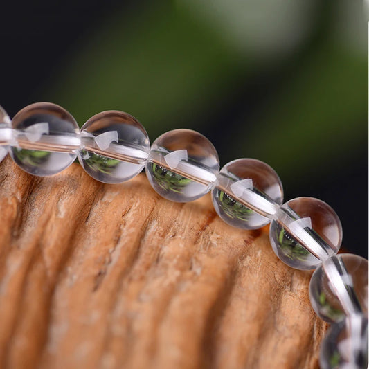 Luckacco Natural Rock Crystal Bead Bracelet Women Fashion Reiki White Clear Quartz Round Stone Strand Bangles Summer Jewelry Gift for Kid