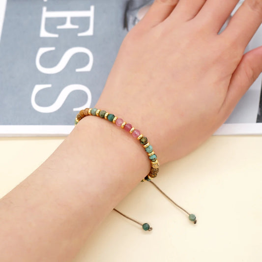 Luckacco Go2Boho 2023 New Natural Stone Bracelet Fashion Vintage Jewelry Gold Color Spacer Beaded Bracelets for Women Adjustable Braclets