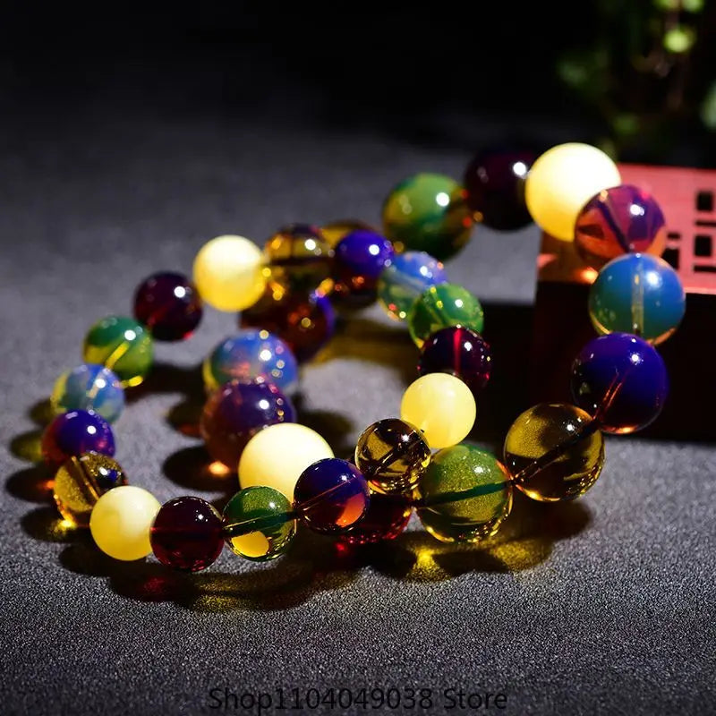 luckacco natural burmese beeswax duobao round beads bracelet for men and women raw ore amber single circle all-match couple handstring
