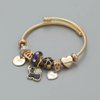 Luckacco Fashion Multi Element Stainless Steel Circle Panjiadora Beaded Love Bracelet Suitable for Women's Dating, Daily Holiday Gifts